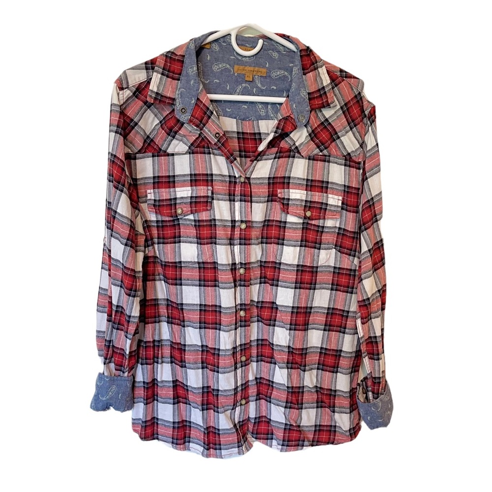 Women’s Jacks Girlfriend Plaid Button Down Long Sleeve Shirt Size XL